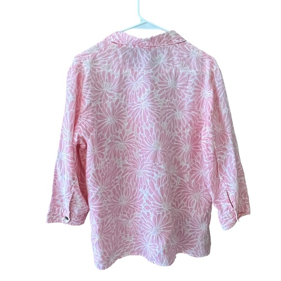 Sigrid Olsen Pink Floral Linen Relaxed Fit Button-Up Blouse sze L - Picture 5 of 11
